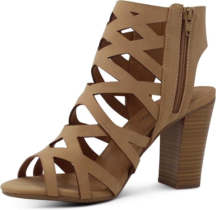 MARCOREPUBLIC Casablanca Women's Open Toe Strappy Laser Cutout Caged Chunky High Heels Dress Sandals