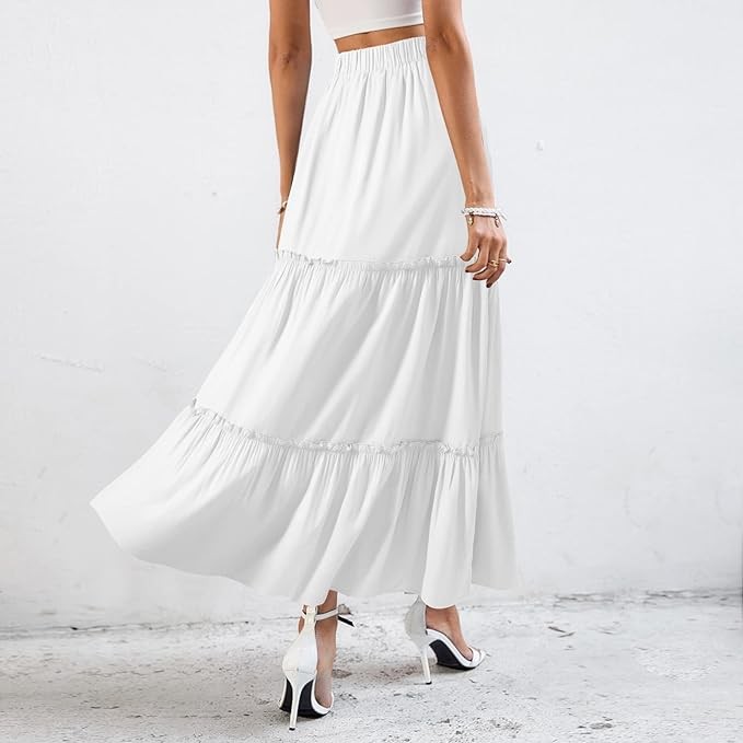 Women's Floral Embroidered Maxi Skirt-Over-Dyed Long Peasant Skirt, Ankle Length