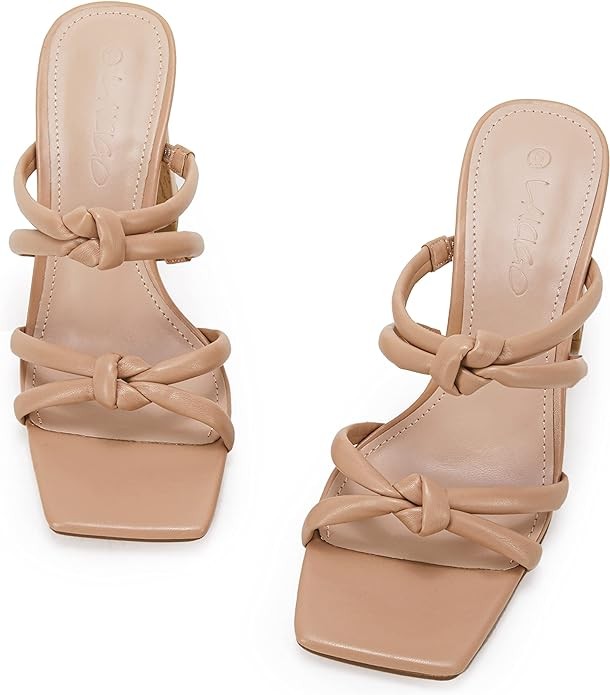 LAICIGO Women's Square Open Toe Heeled Sandals Block Heels Strappy Braided Backless Shoe