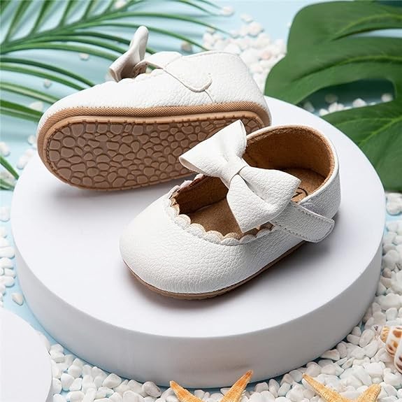 Meckior Infant Baby Girls Soft Sole Bowknot Princess Wedding Dress Mary Jane Flats Prewalker Newborn Light Baby Sneaker Shoes