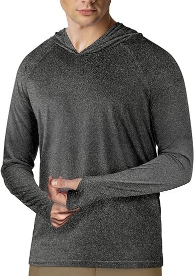 Mens UPF 50+ Sun Protection Hoodie Shirt Long Sleeve Rash Guard Fishing Outdoor Running Lightweight Quick Dry