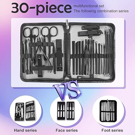 Manicure Set Personal Care Mens Grooming Kit 30 In 1 Professional Manicure Kit Pedicure Kit,Nail Clippers for Men and Beauty Tool Portable Set,with Luxurious Travel Case (Black)