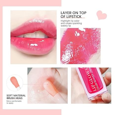 Unyoke Hydrating Lip Glow Oil, Lip Oil Gloss Transparent Toot Tinted Nourishing Long Lasting Repairing Lightening Lip Lines (CHERRY) 0.2 OZ