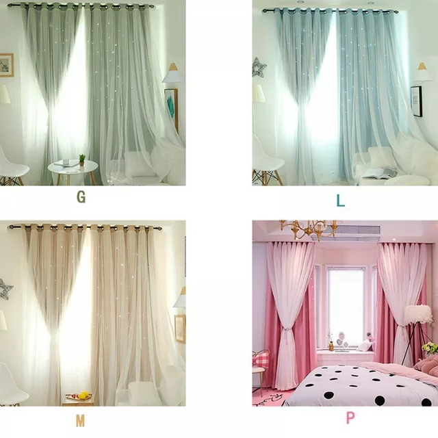 Blackout Curtains, Romance Double-Deck Cloth Thermal Insulated Panels Floor-Standing Curtain Star Hollow Curtain Drape for Living Room, Bedroom, 39.37"x78.76"