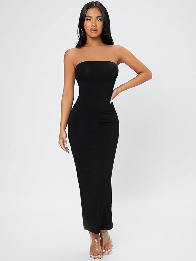 Verdusa Women's Strapless Sleeveless Split Back Long Bodycon Tube Dress