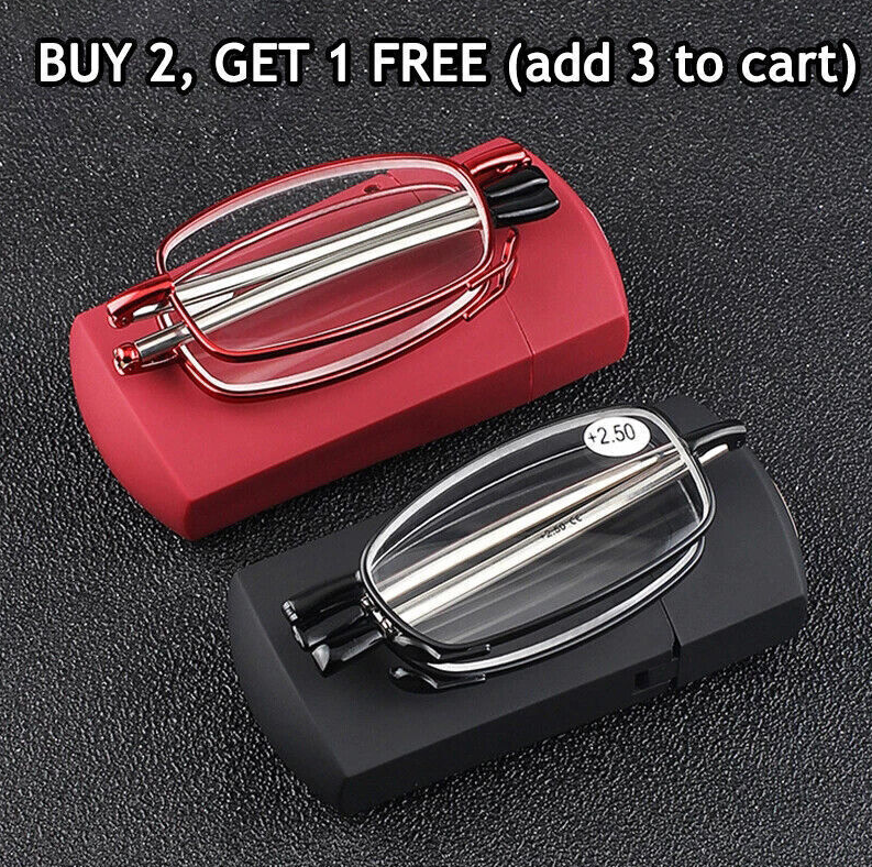 Unisex Metal Compact Folding Anti-Blue Light Reading Glasses W/ Case UV1.0~4.0
