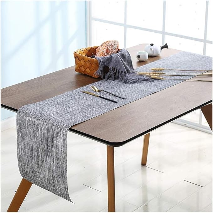 Bright Dream Table Mats for Dining Table Washable Easy to Clean PVC Table Placemats with Rrunner (1 Table Runner and 6 Placemats, Smoky Gray)