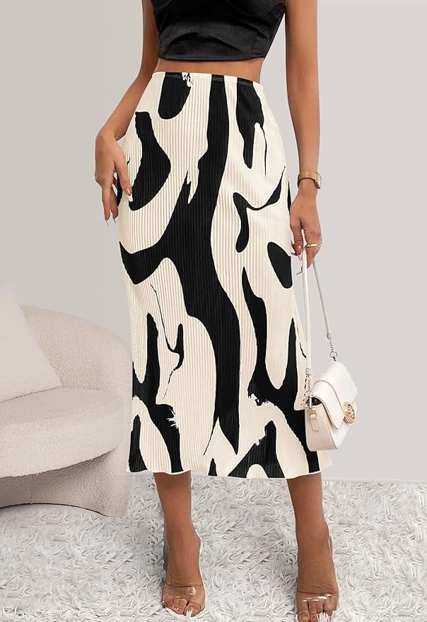 Pretty Garden Womens Floral Casual Stretchy High Waisted Knee Length Pleated A Line Plisse Flared Hem Midi Skirt