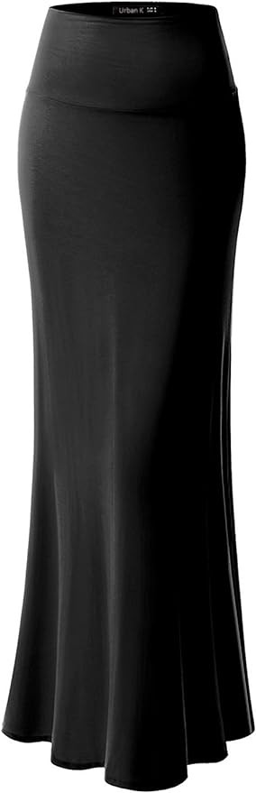 URBAN K Womens Basic Foldable High Waist Regular and Plus Size Maxi Skirts