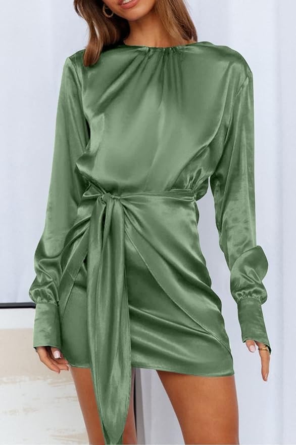 Pretty Garden Womens Crewneck Elastic Tie Waist Cocktail Party Dresses
